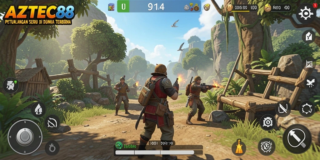 Screenshot gameplay <strong>AZTEC88</strong> menampilkan petualangan epik di dunia terbuka.