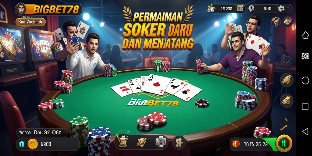 Tampilan gameplay seru dari BIGBET78 dengan pemain berinteraksi di meja poker.