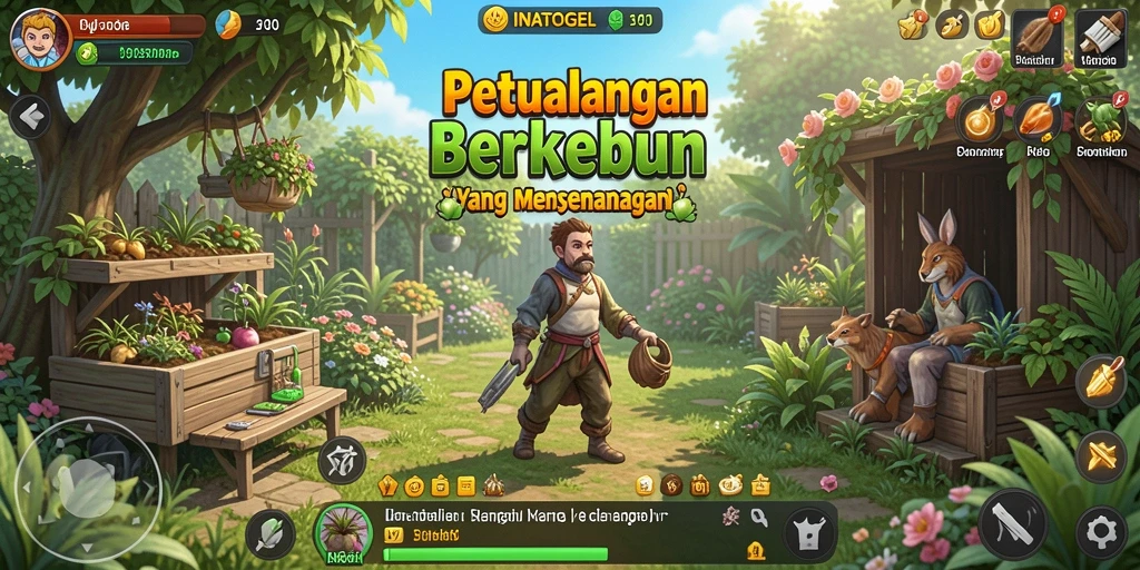 Screenshot gameplay INATOGEL menampilkan taman yang indah dan berwarna-warni.