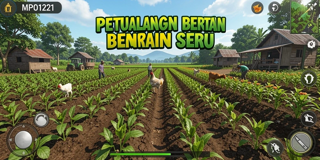 Screenshot MPO1221 menunjukkan aksi seru dalam bertani.
