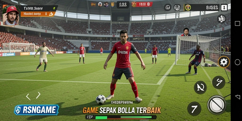 Tampilan gameplay mendebarkan dalam RSNGAME dengan aksi sepak bola yang seru.