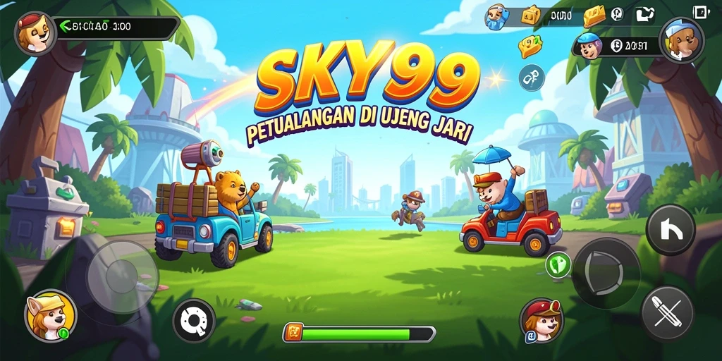 Tampilan gameplay arcade yang penuh warna dan dinamis dari SKY99.