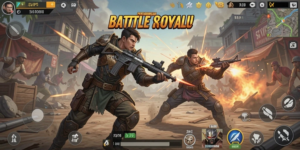 Tampilan duel seru dalam gameplay SVIP5 Battle Royale.